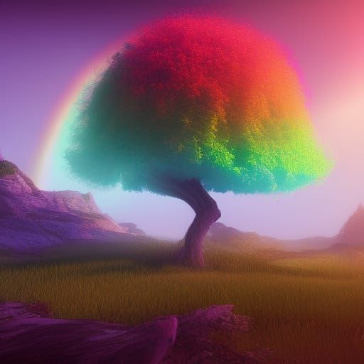 Rainbow Apple Tree: Detailed Matte Painting