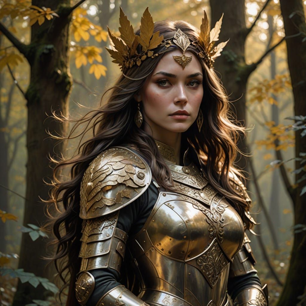 Ethereal Warrior Maiden in Bronze and Gold Armor