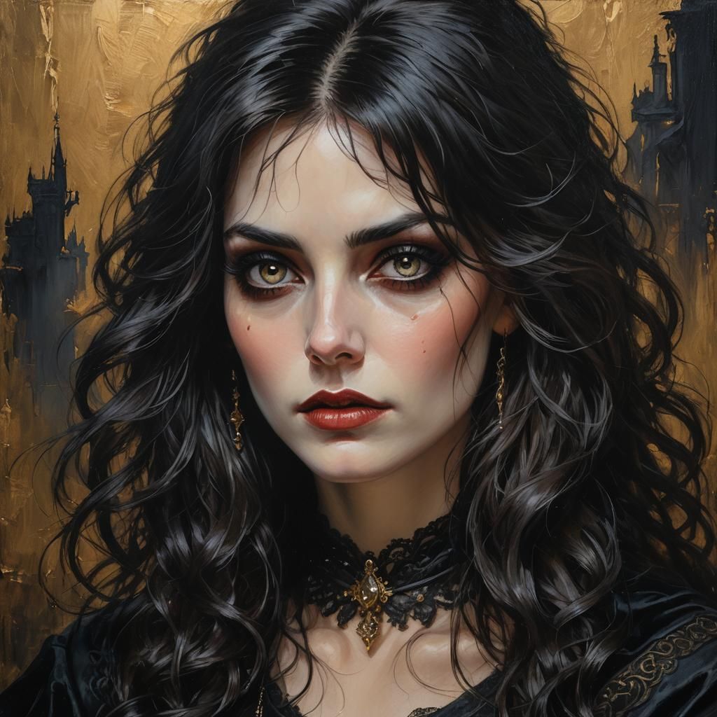 Gothic Woman Portrait in Oil Painting Style