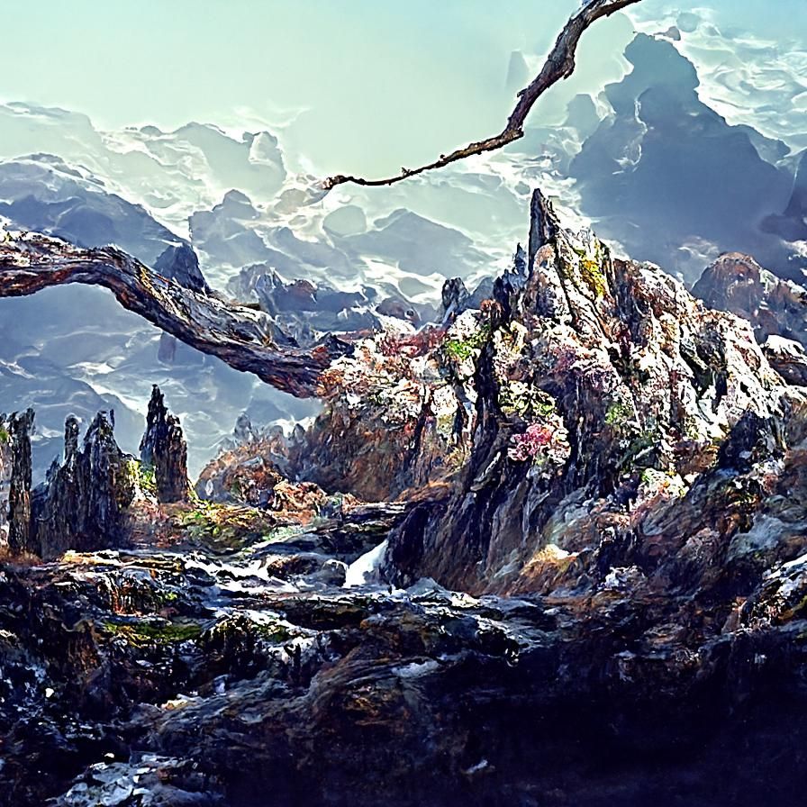 Overgrown Castle Landscape Painting in Hyperrealism Style