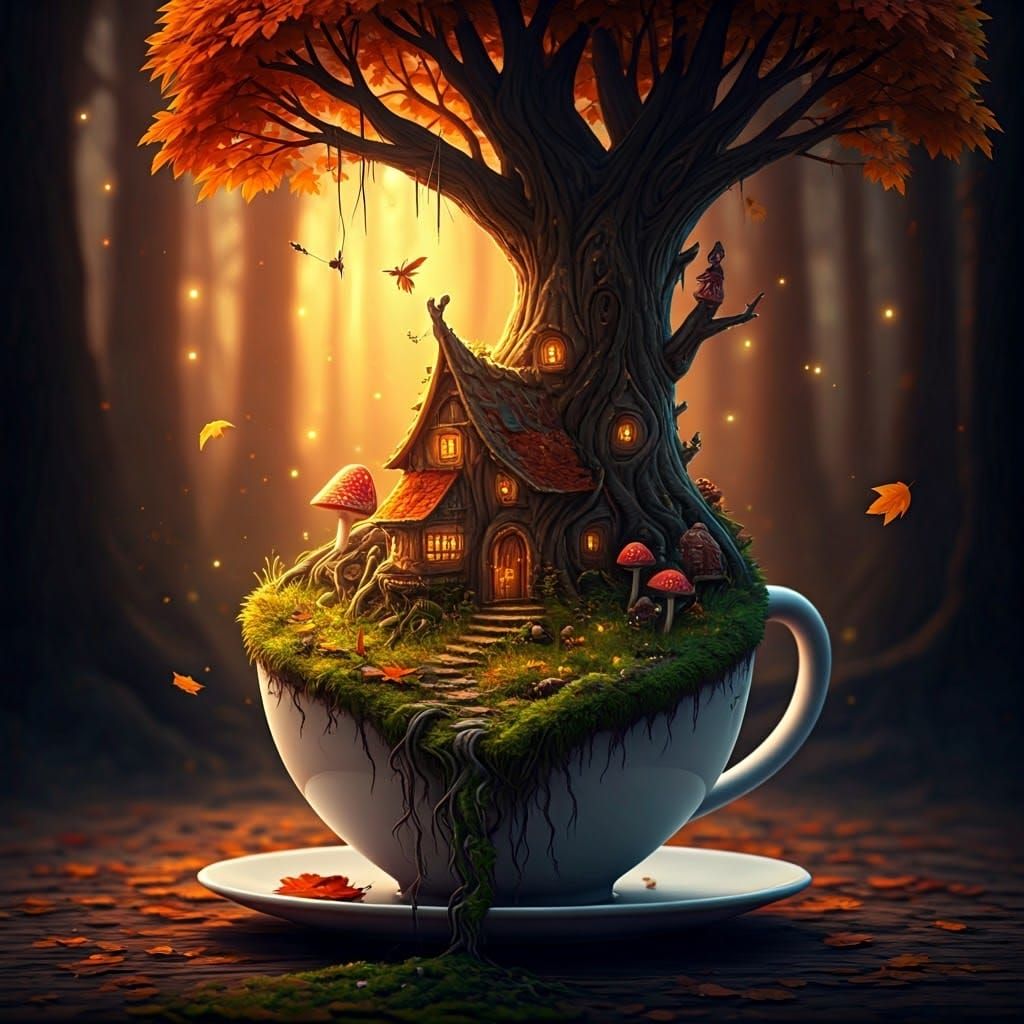 Miniature Autumn Fairy World in Teacup