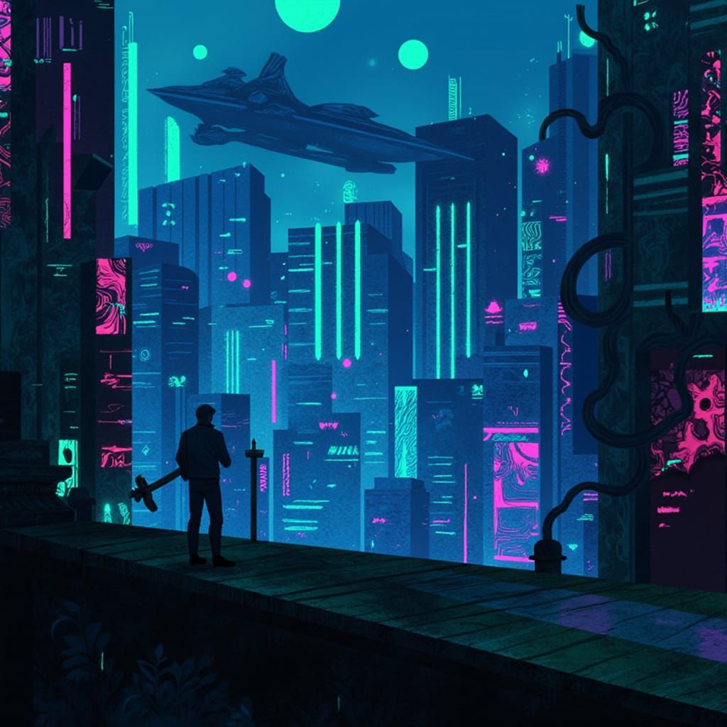 Futuristic Cyberpunk Cityscape at Night