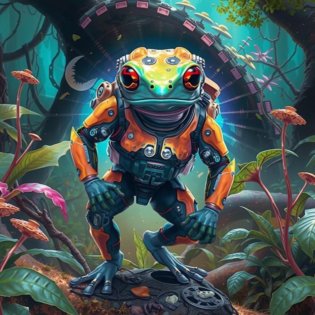 Space Trooper and Alien Frog: Hyperrealistic Concept Art