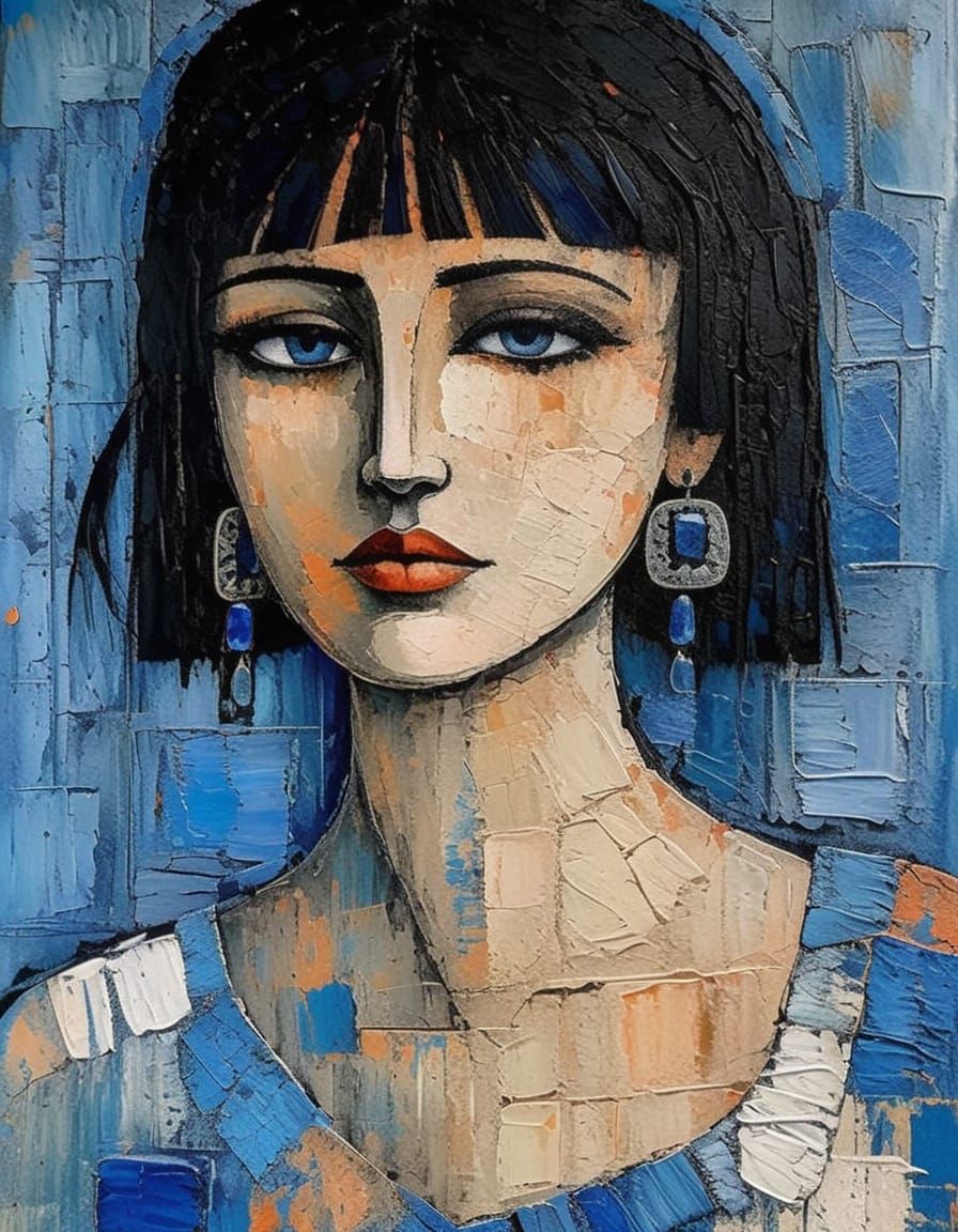 Sad Gothgirl Portrait in High Contrast Impasto Style