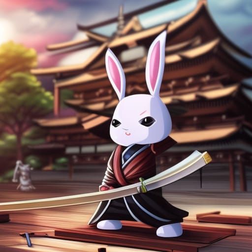 Samurai Bunny Rabbit in Japanese Anime Style
