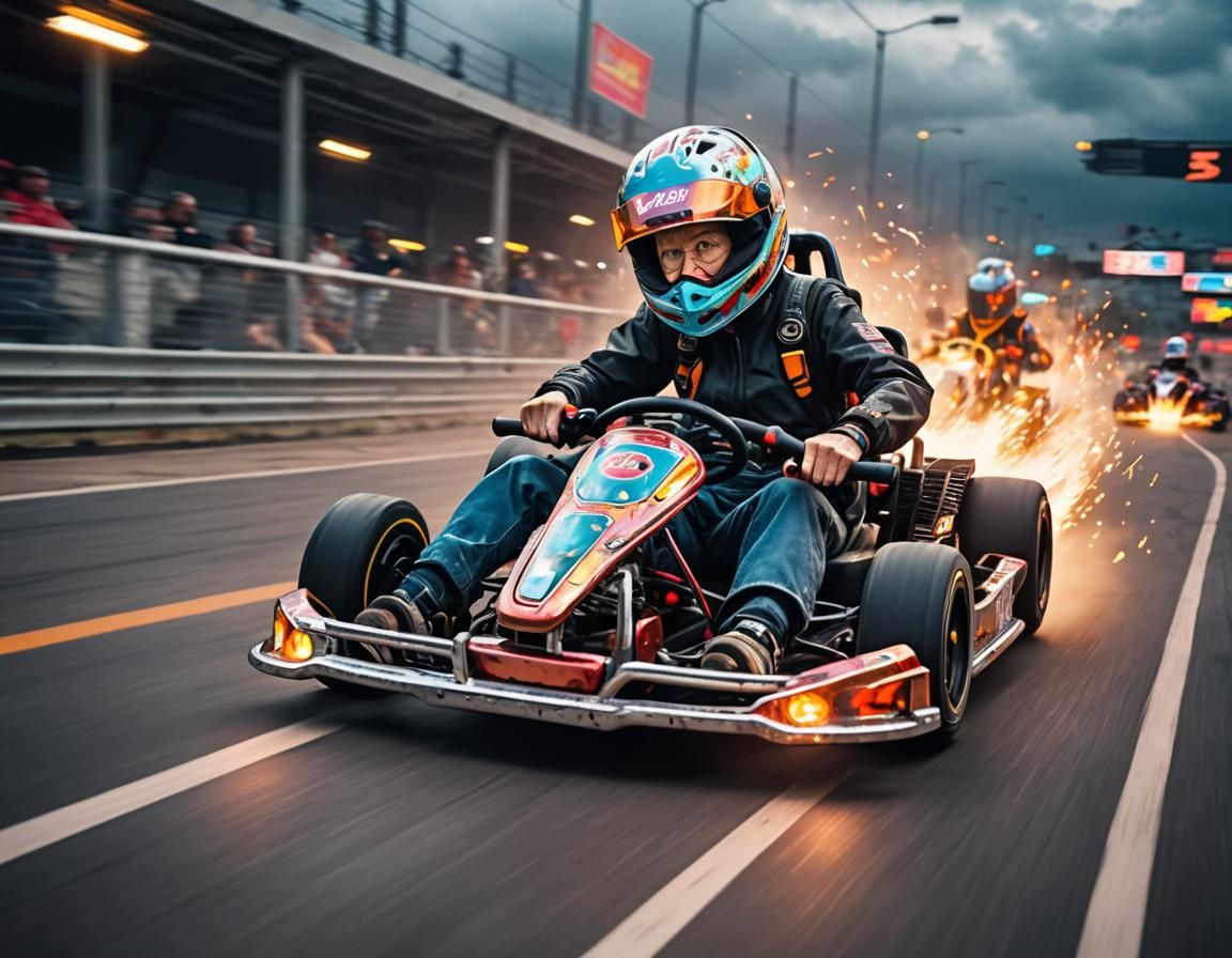 Terrified Old Lady Go-Karting in Sci-Fi Race