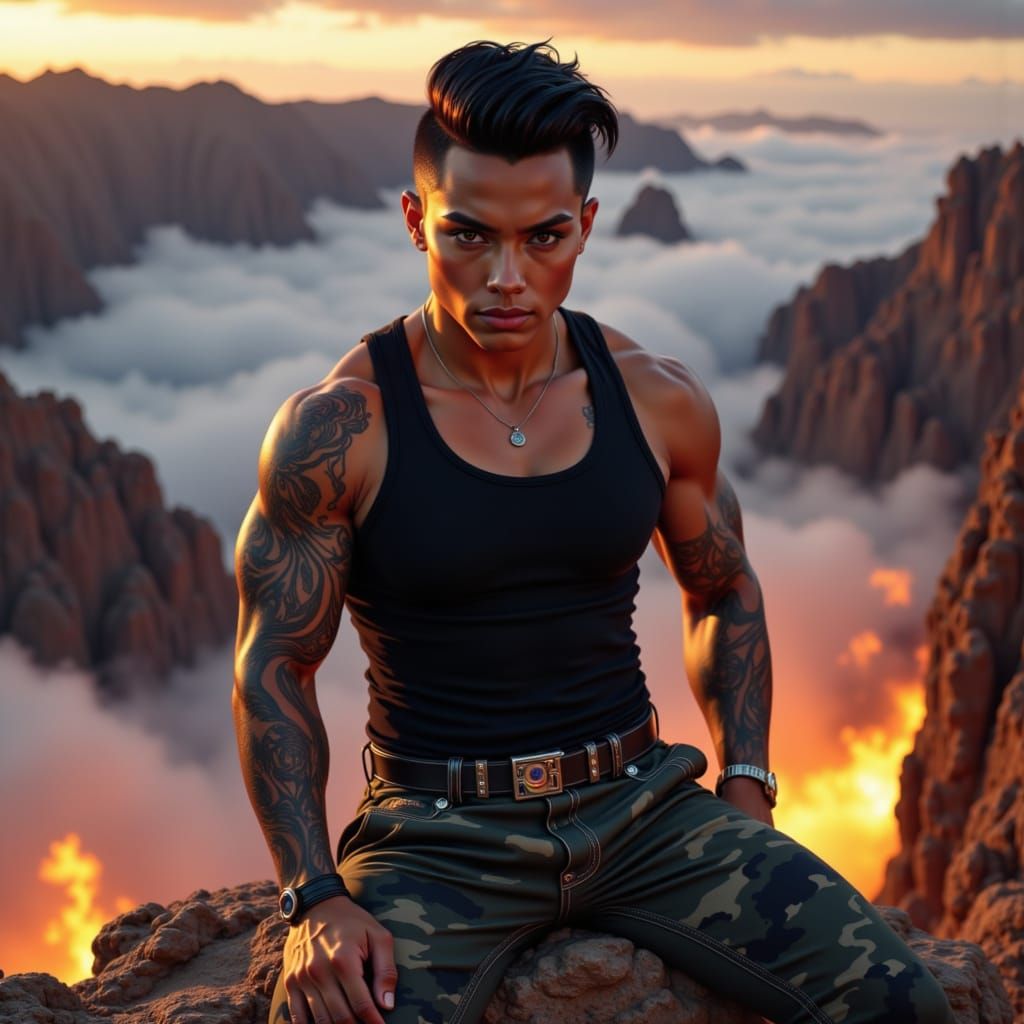 Tough Androgynous Figure at Mountain Overlook