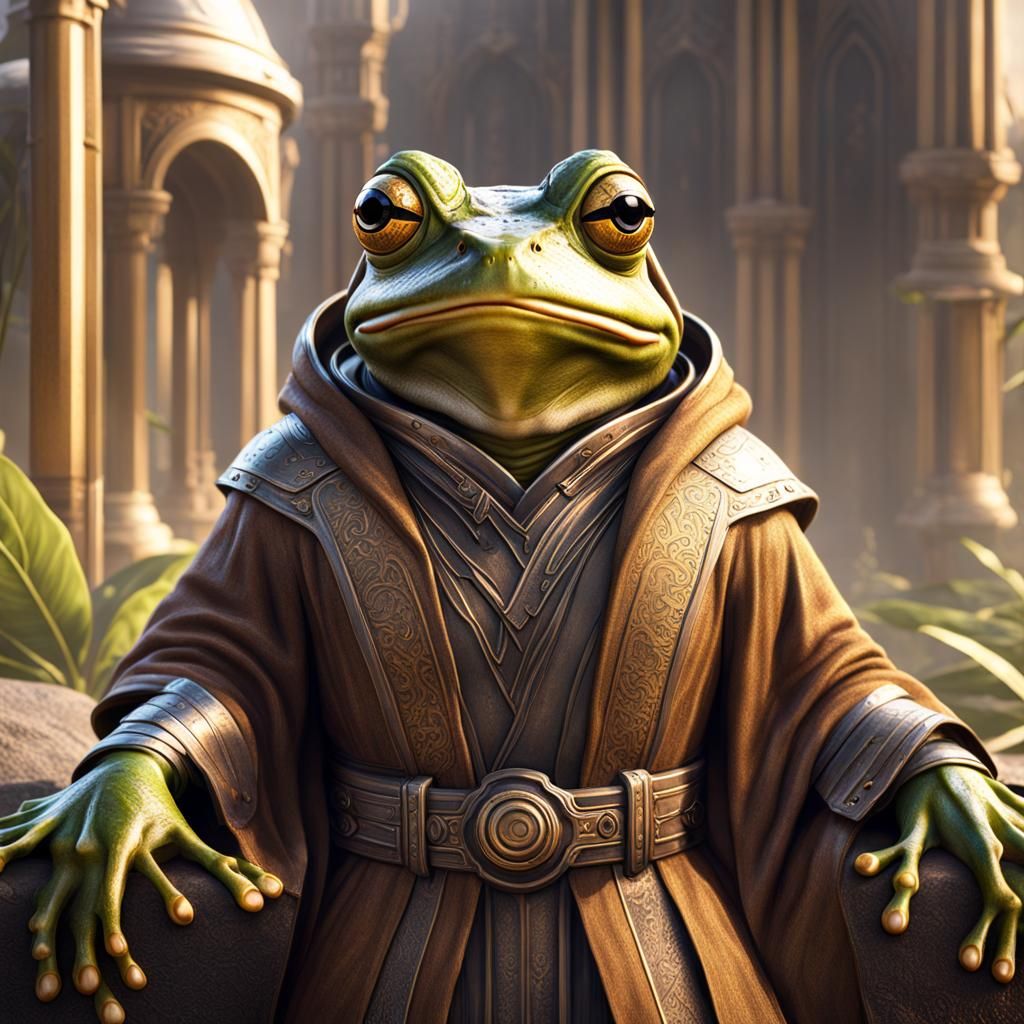 Smiling Frog as Jedi Knight in Detailed Digital Art