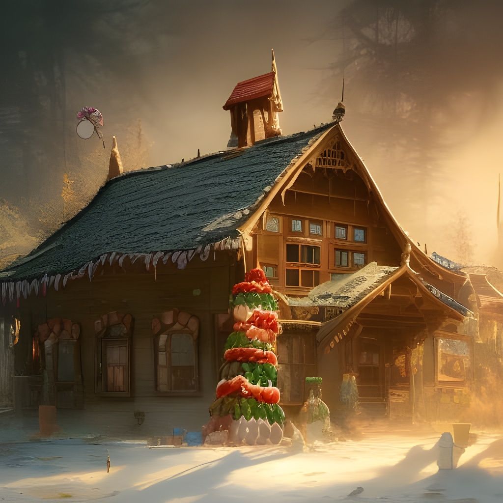 Detailed Gingerbread House with Candy in Digital Painting