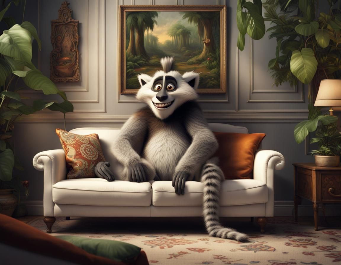 King Julien Searches Under Sofa: Digital Matte Painting
