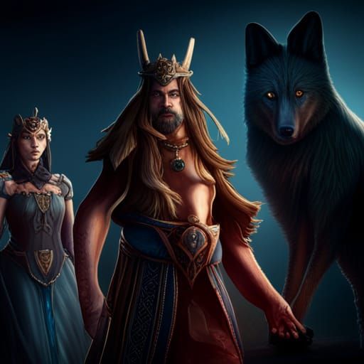 Evil Wolf Shifter Wizard with Dark Goddess