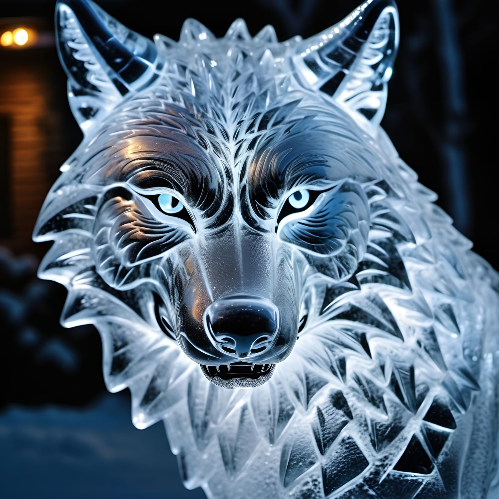 Magnificent Wolf Ice Sculpture with Inner Glow