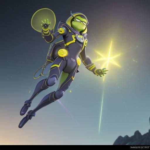 Yellow Alien in Pixar Anime Style 3D Render