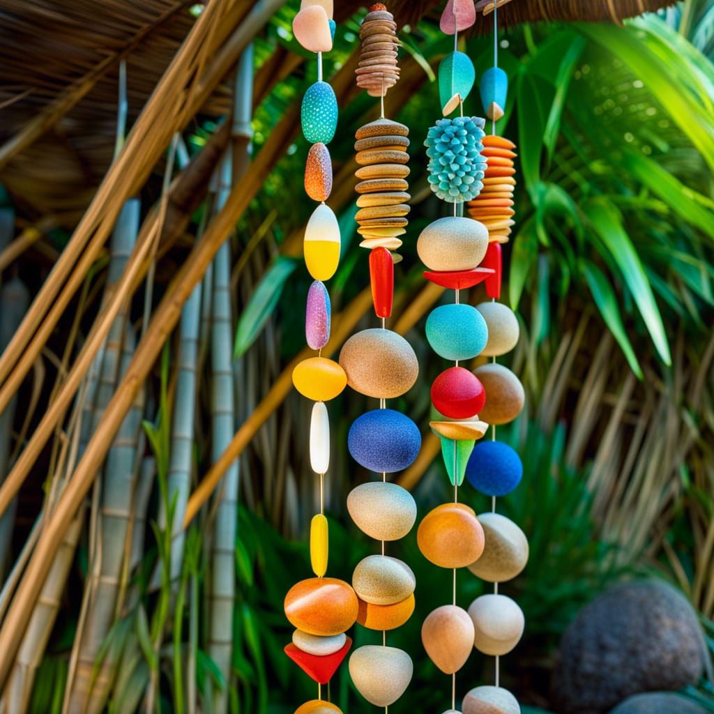 Kinetic Windchime Sculpture in Pointillist Style