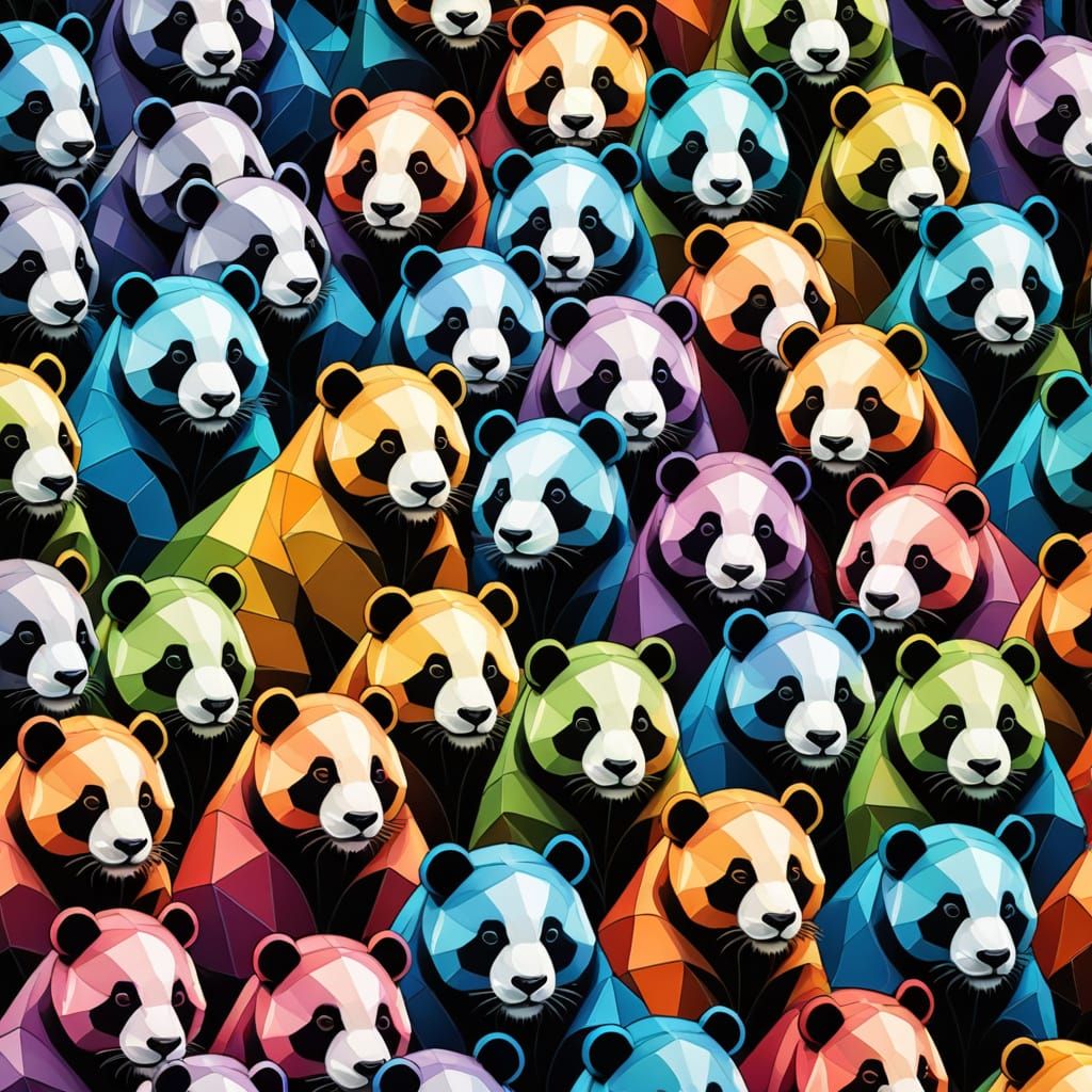Pandas in Tessellated Geometric Abstraction in Escher Style