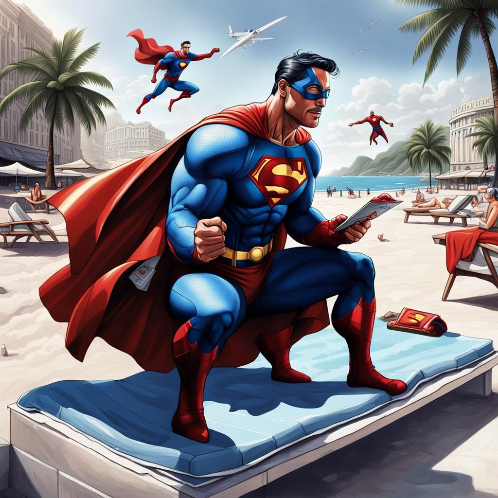 Superheroes on Vacation: Playful and Detailed Illustrations