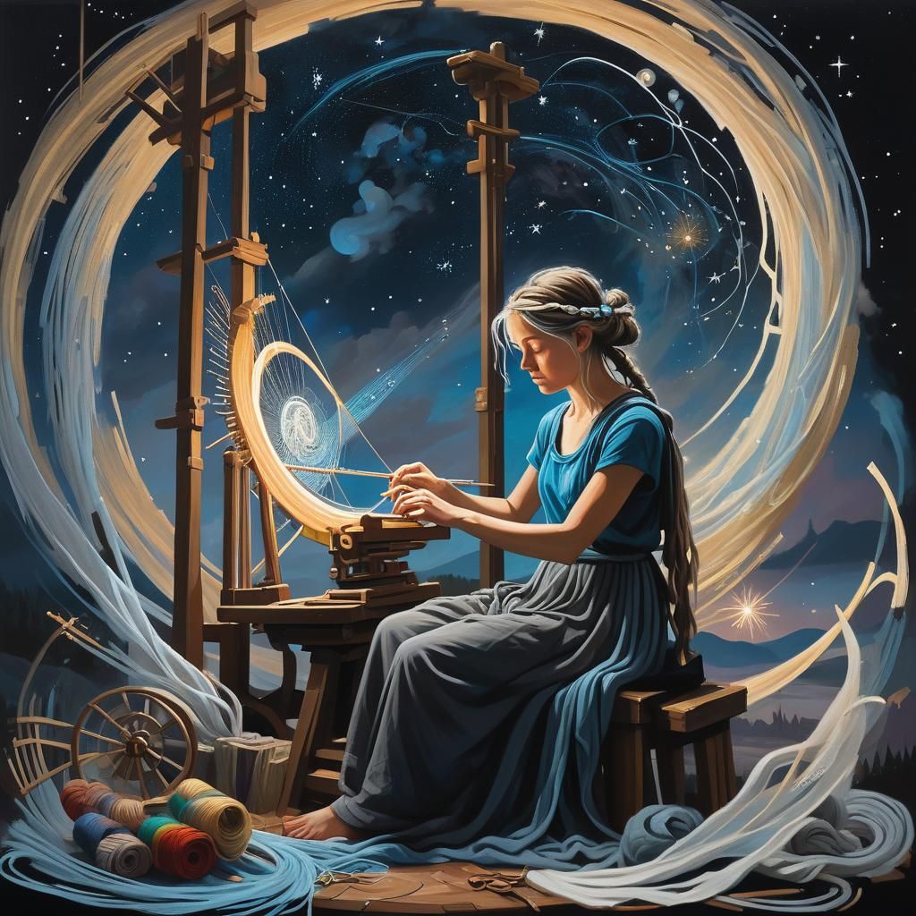 Athena at Her Loom: An Oil Painting