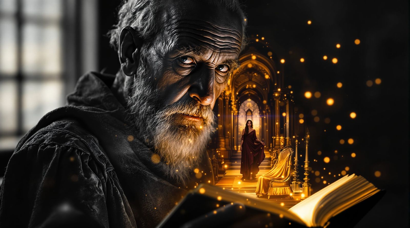 Biblical Figure Portrait with Esther Double Exposure