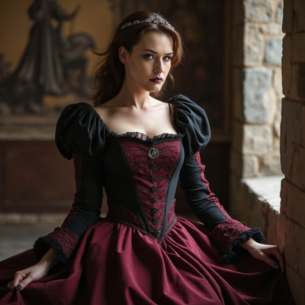 Medieval Princess in Burgundy Gown