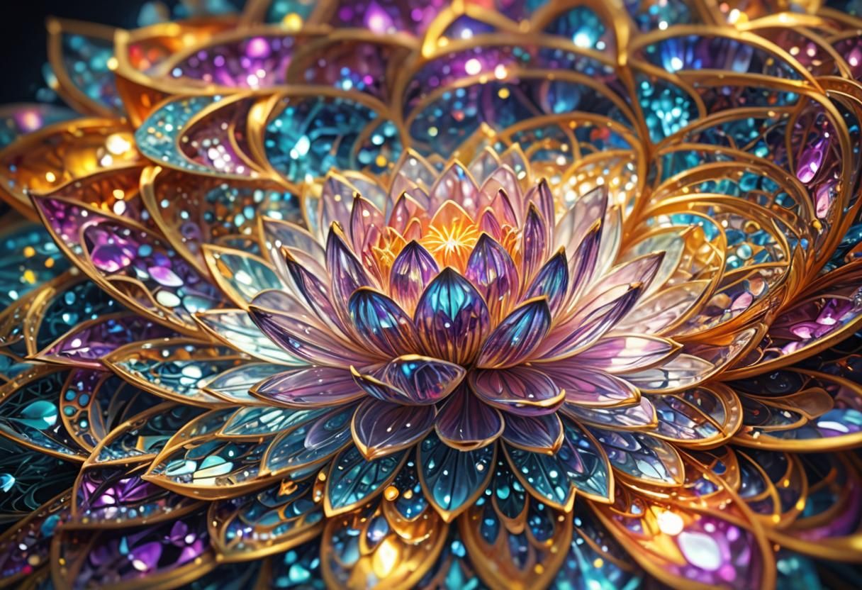Mystical Crystal Lotus in Vortex of Light