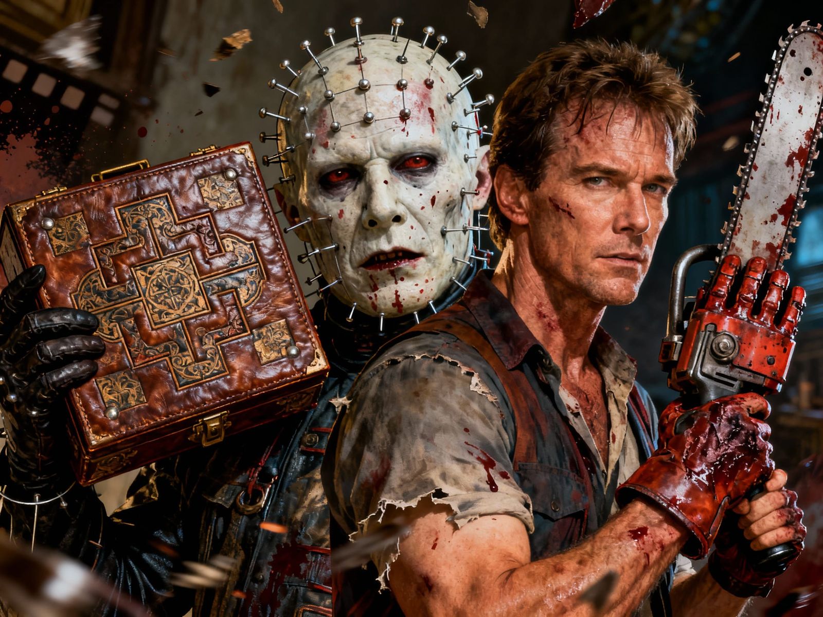 Hellraiser vs Evil Dead Crossover Art