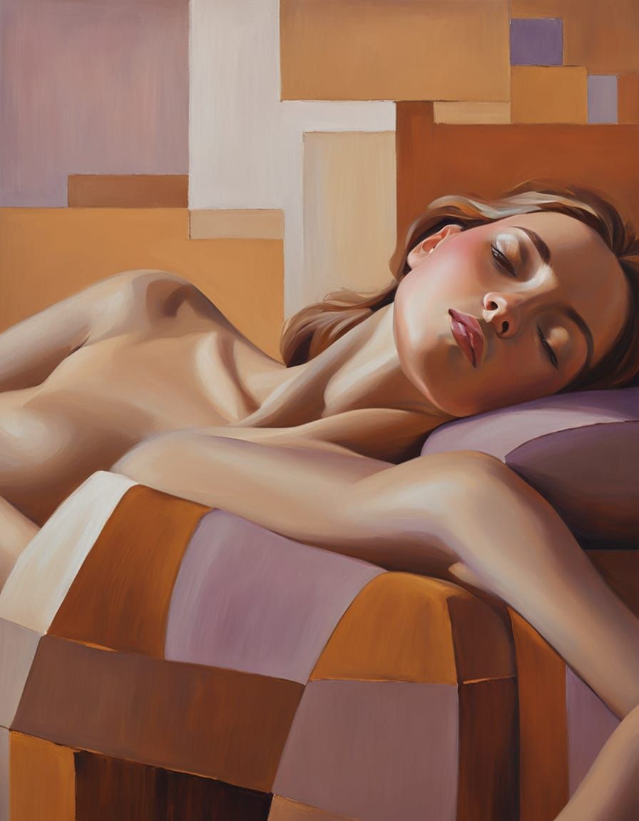 Reclining Woman Emerging from Abstract Shapes as Oil Paintin...