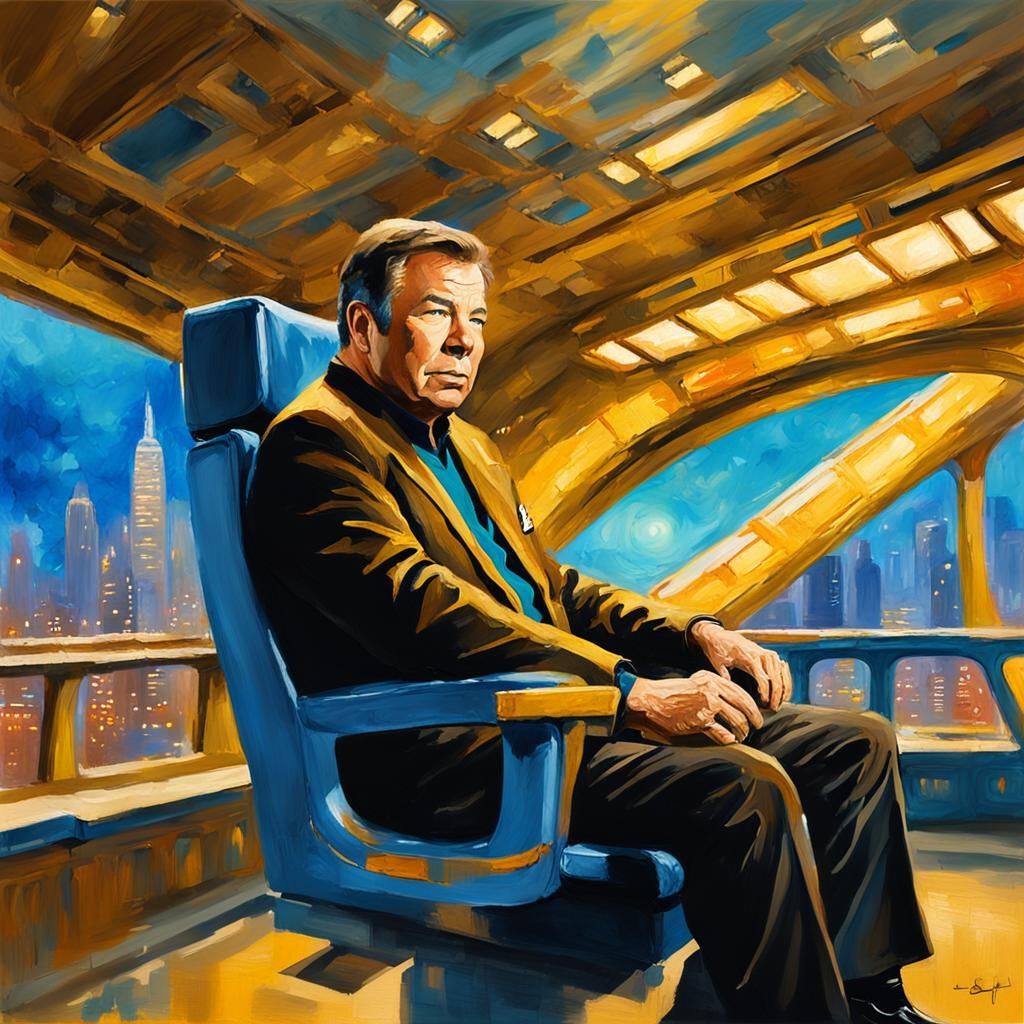 Captain Kirk as Impasto Painting on USS Enterprise Bridge
