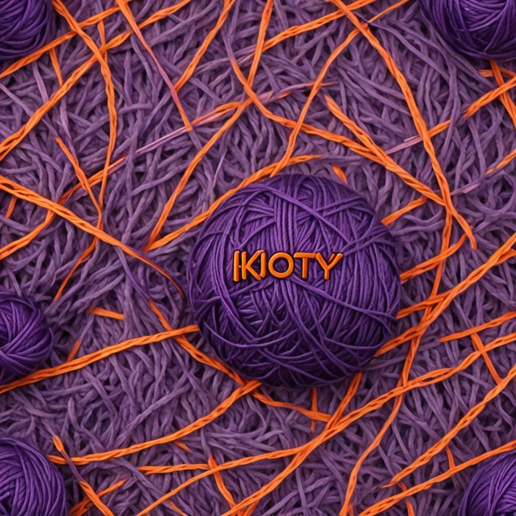 Yarn Ball with Crochet Needles, Matte Painting