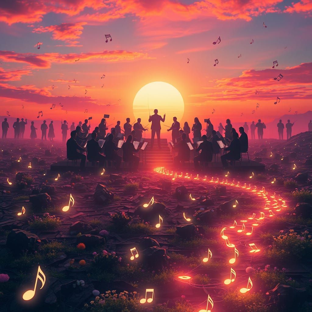 Surreal Sunset Orchestral Triumph