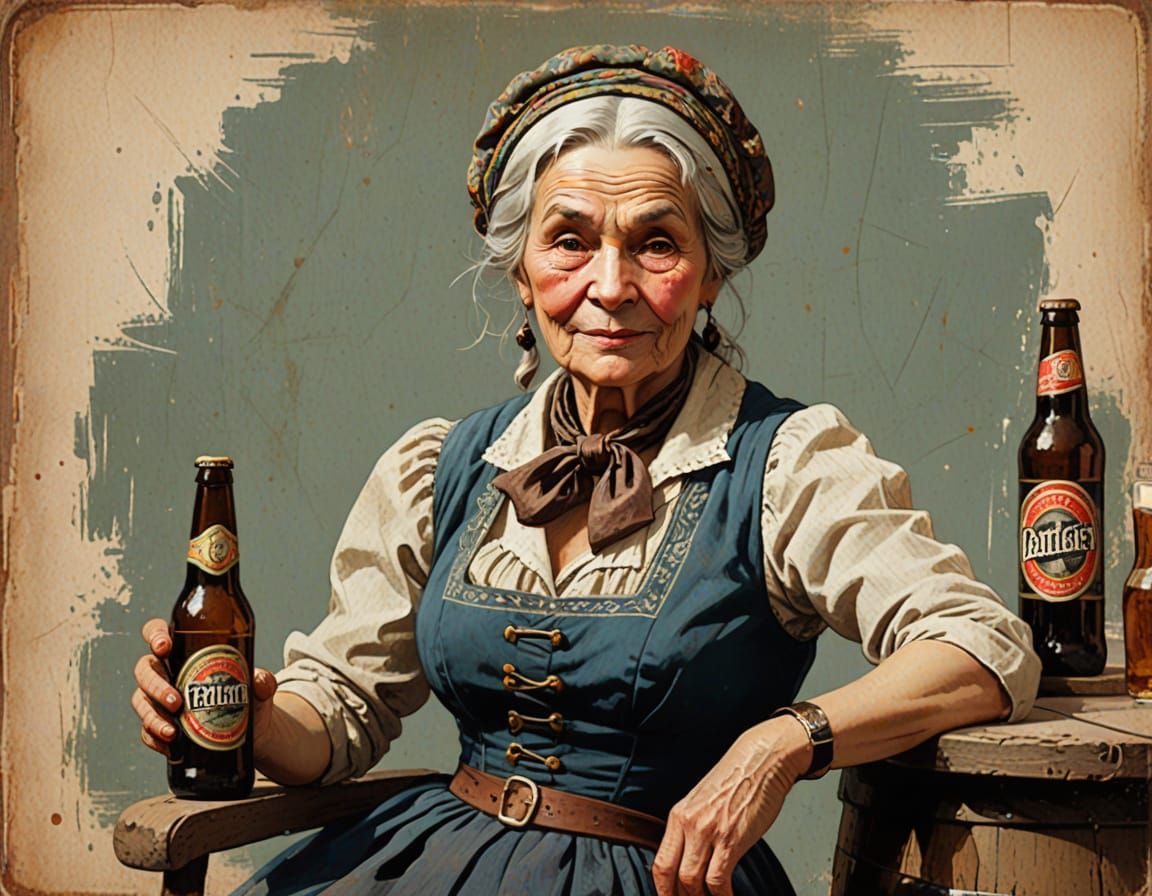 Vintage Russian Beer Seller in Pin-Up Style