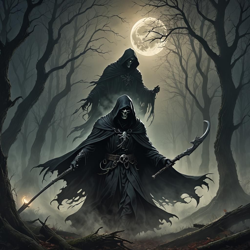 Mystical Forest: Reaper Guiding a Soul, Fantasy Art