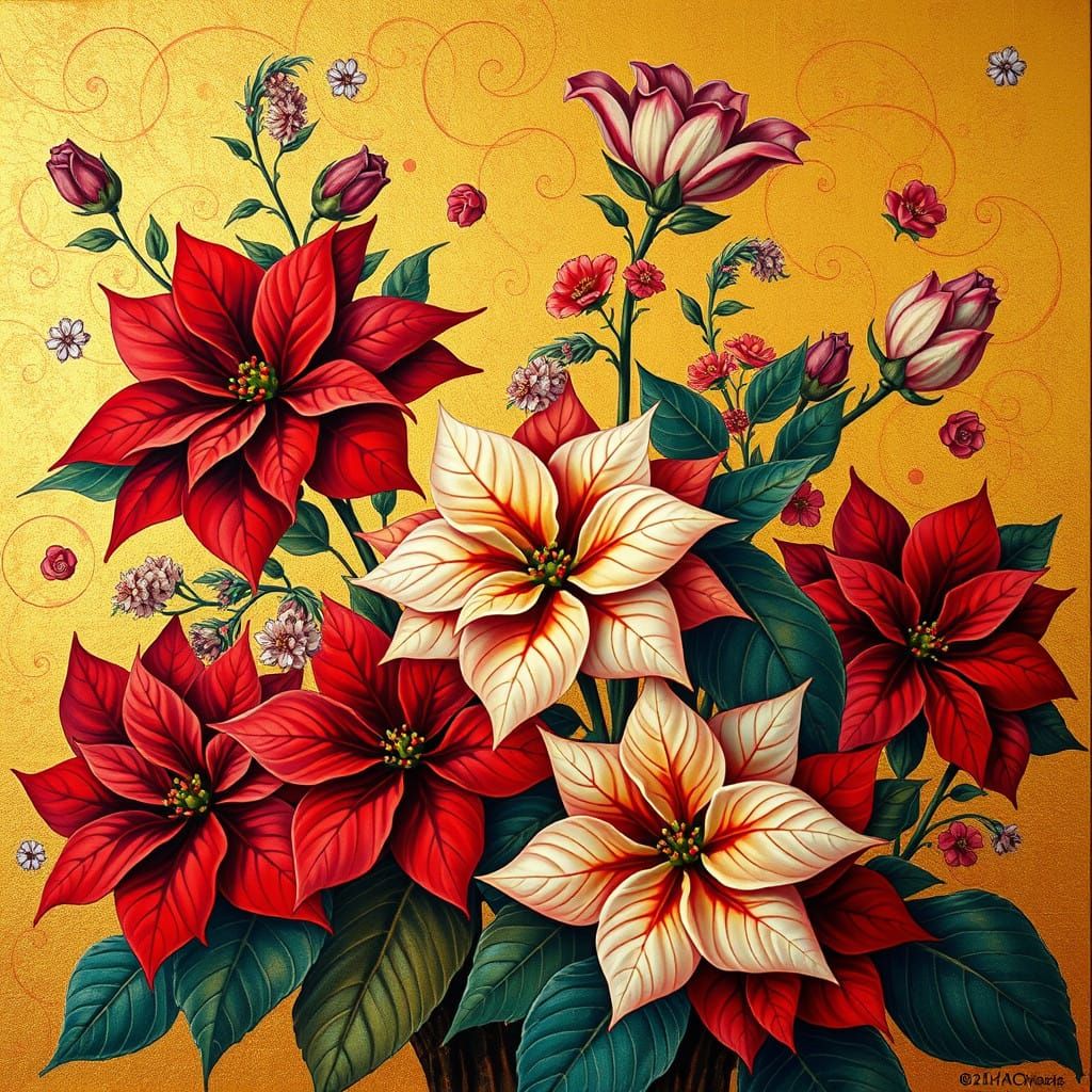 Luxurious Poinsettia Arrangement in Art Nouveau Style