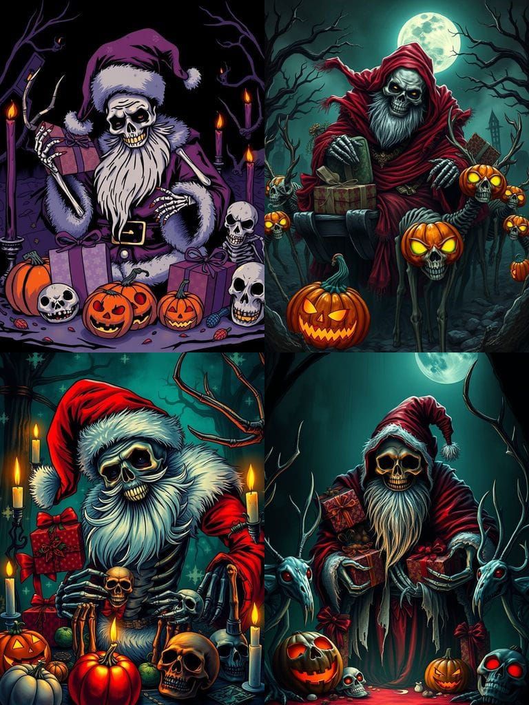 Gothic Skeletal Santa Claus with Ghoulish Presents