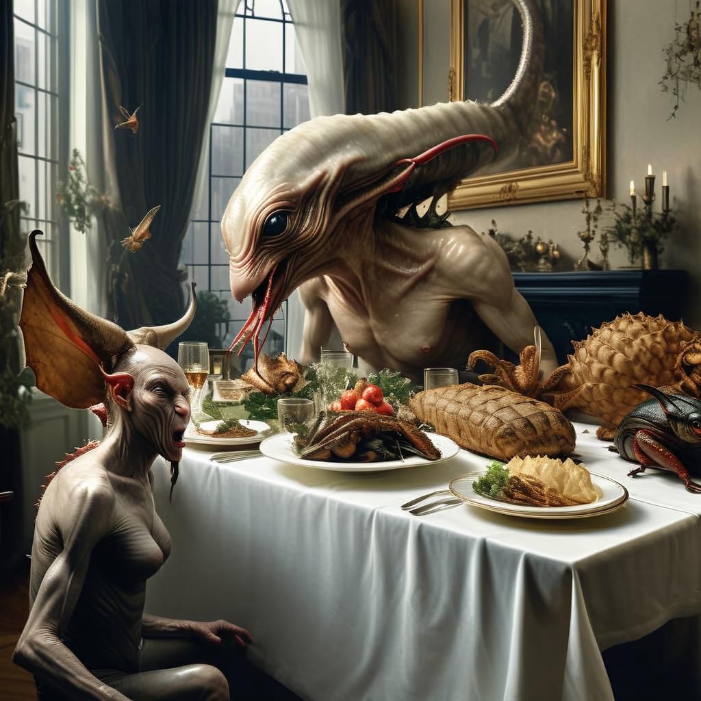 Hyperrealistic Alien Party Photography in High Detail