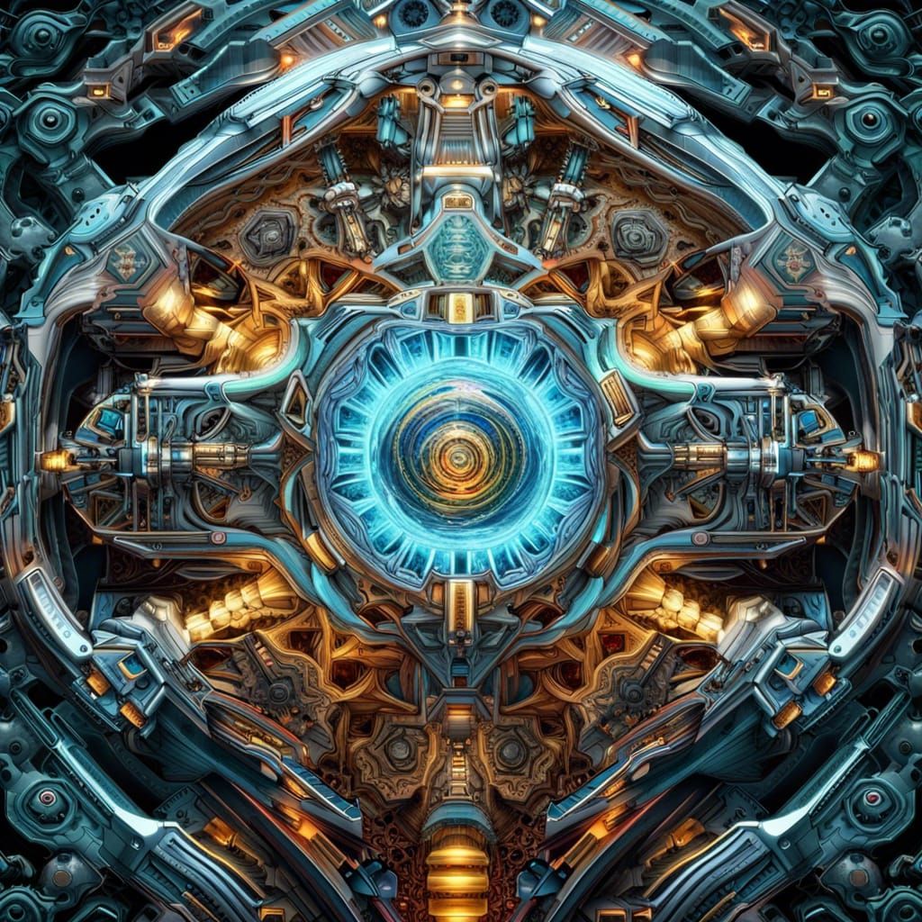 Translucent Fractal Snowflake Spaceship: Vivid Futuristic Ar...