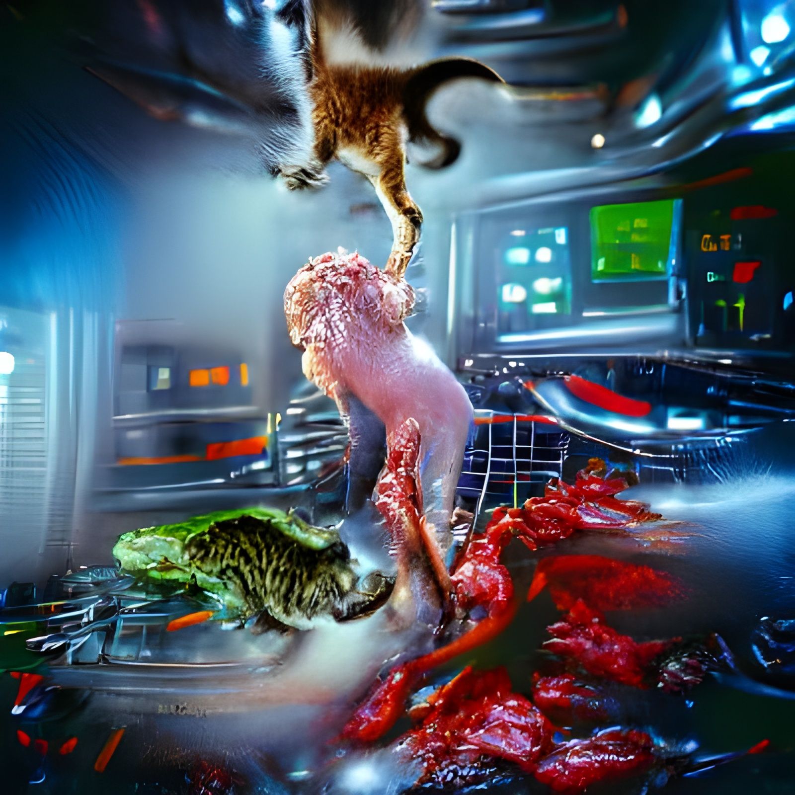 Hyperrealistic Alien Battle: Woman Saves Cat