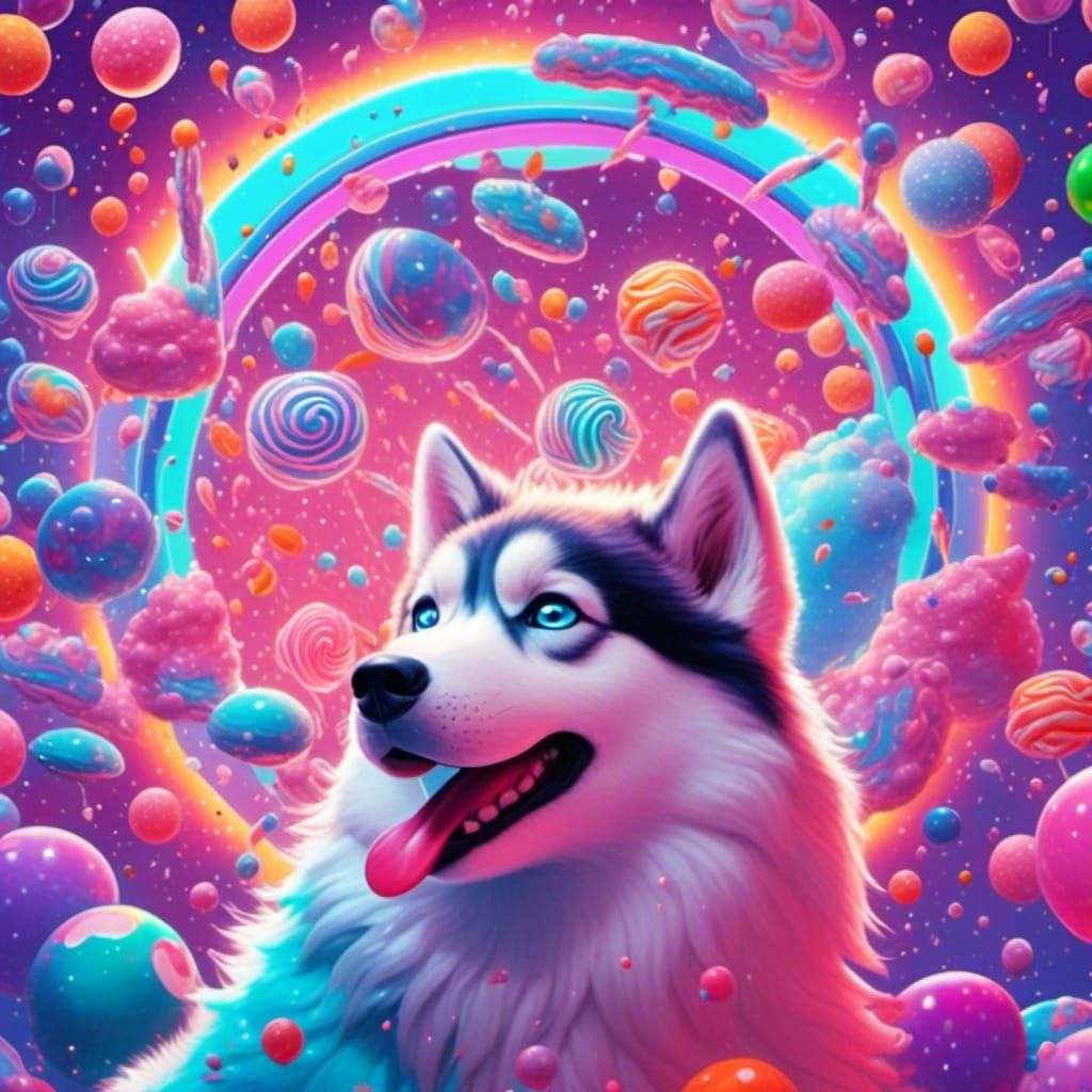 Punk Rock Axolotls and Huskies in Neon Space