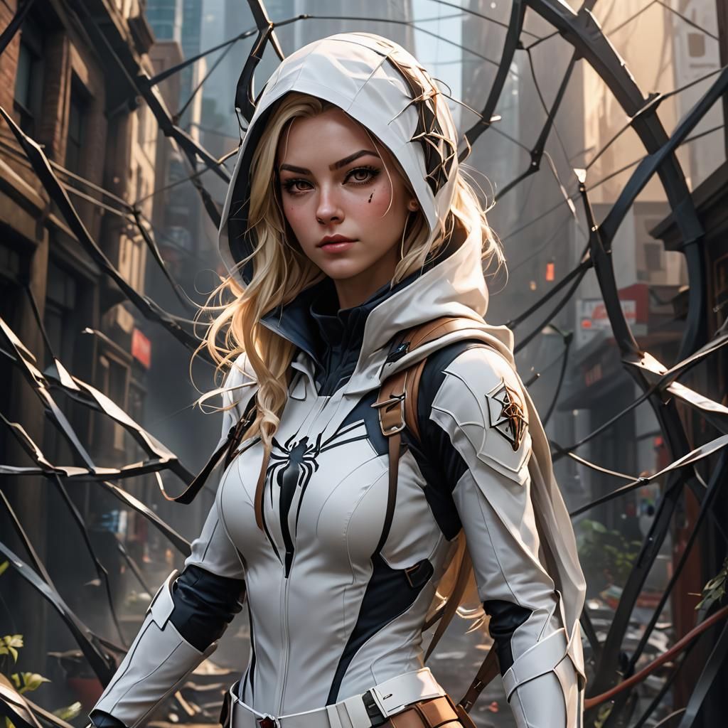 Blonde Spidersona in White Suit, Marvel Style