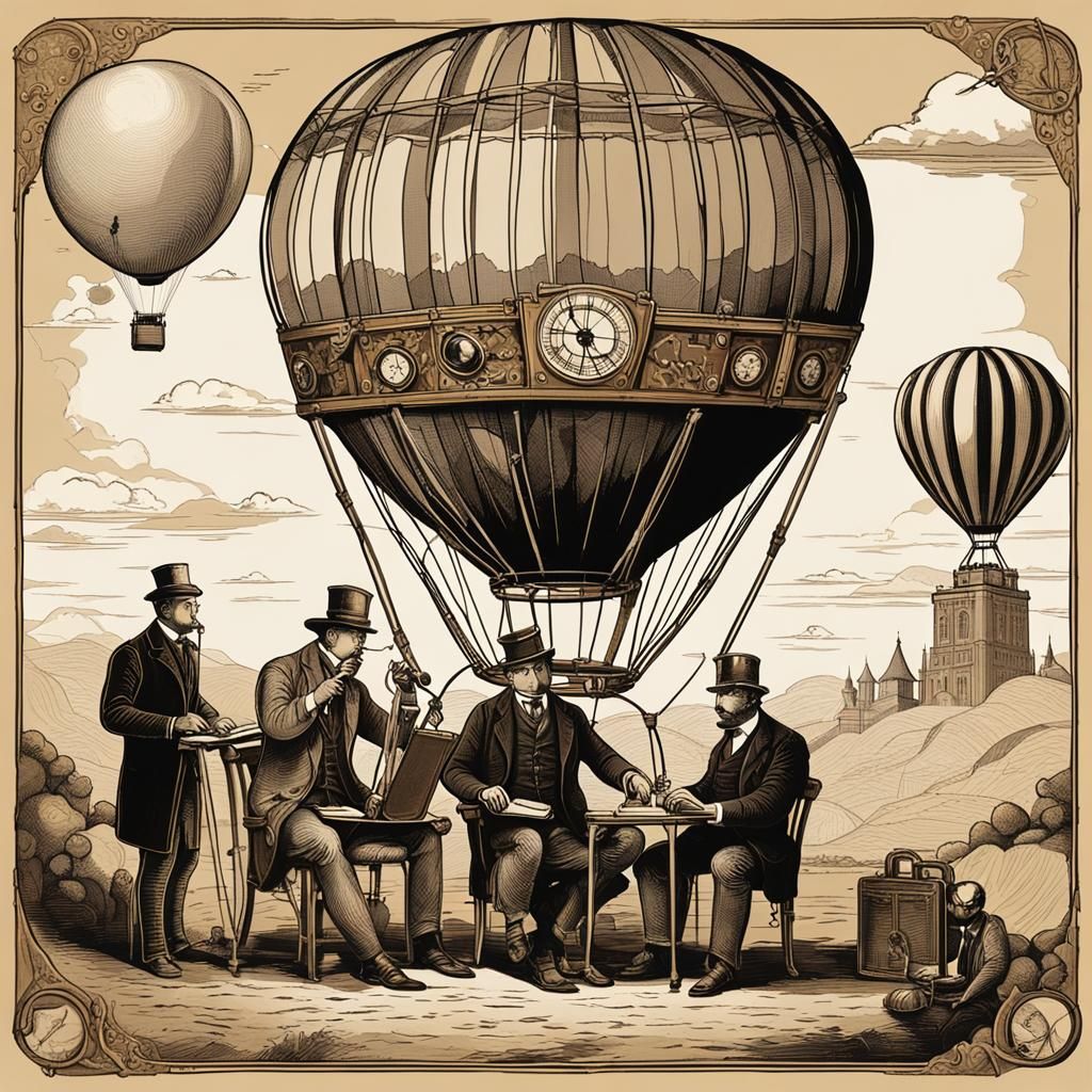 Steampunk Scientists Launching a Hot Air Balloon