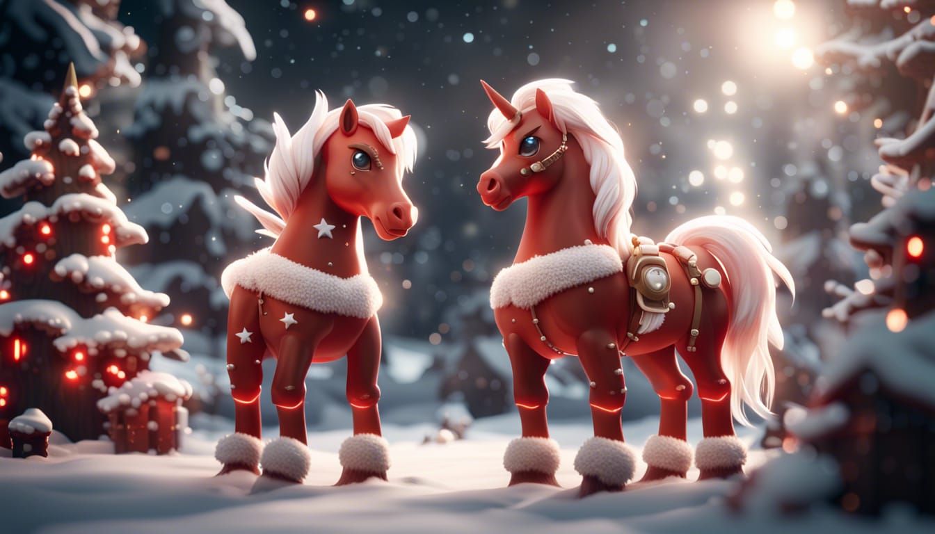 ginger and white fluffy Celestial pony christmas trees red 3...