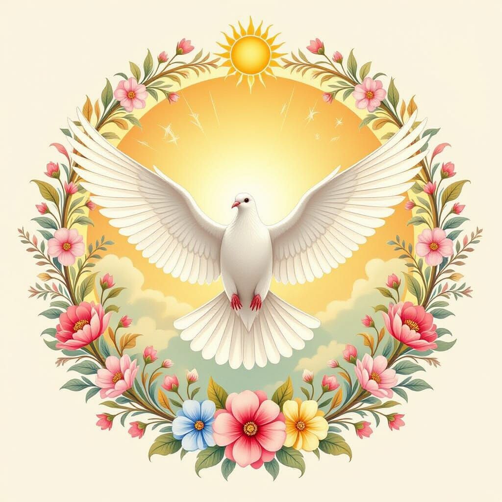 Dove of Peace with Floral Sign in Watercolor Style