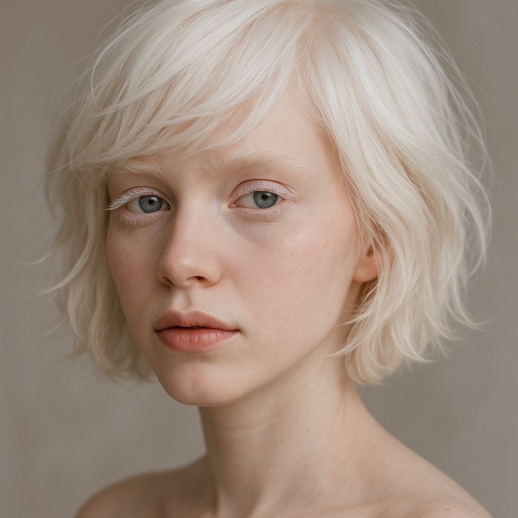 Albino Woman Portrait with Short White Hair