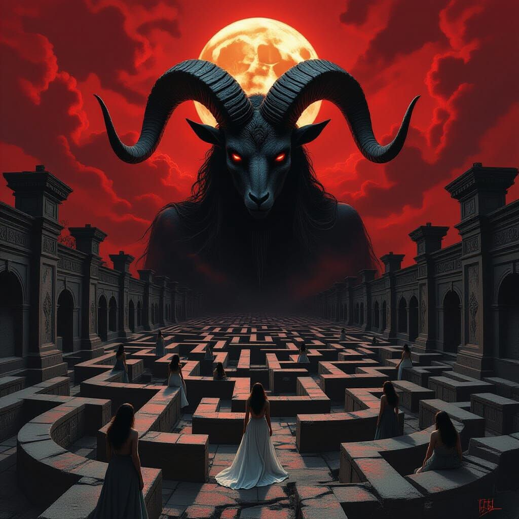Cosmic Horror Maze Guarded by Giant Goat Entity