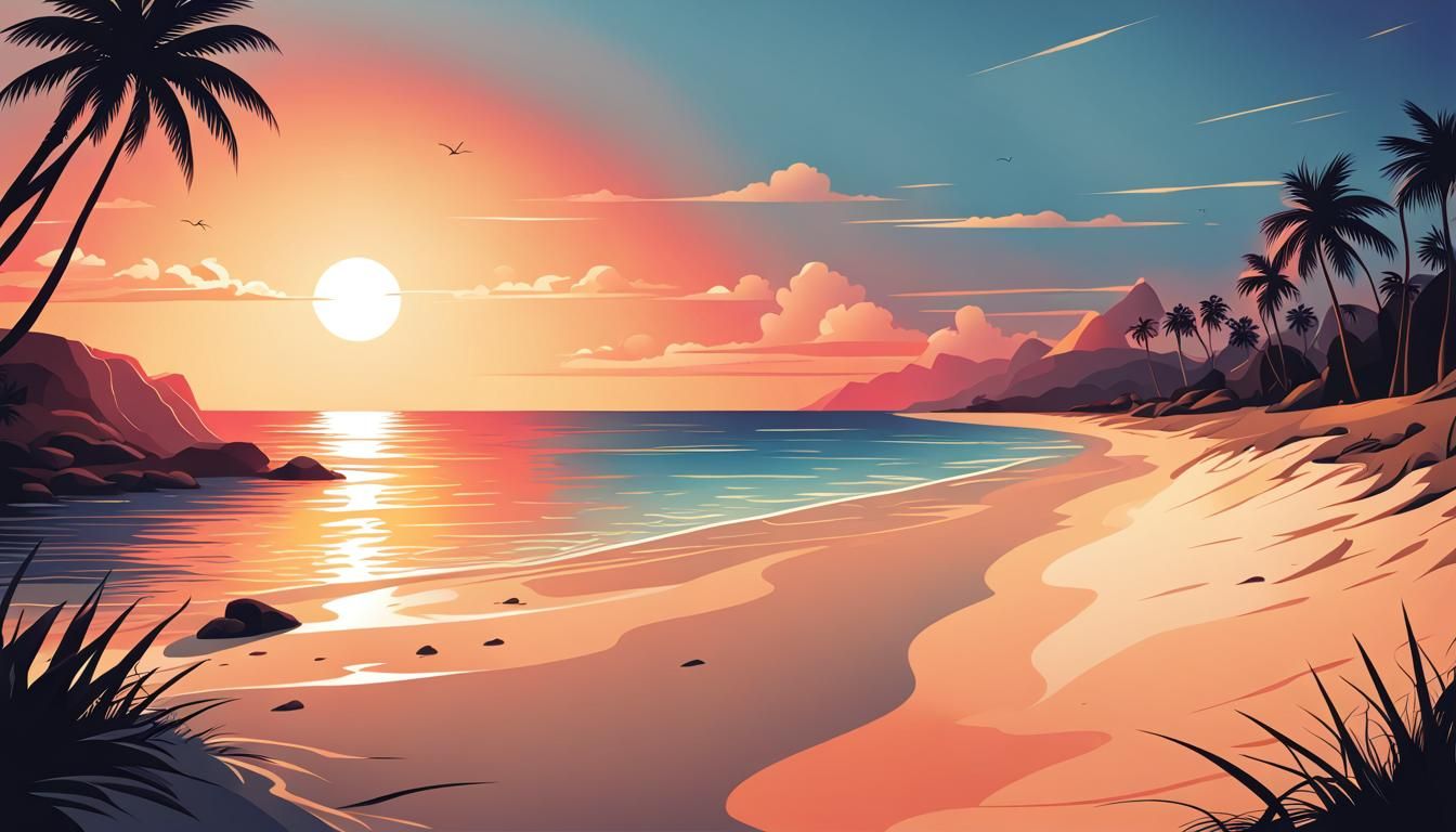 Vectored Sunset Beach Illustration