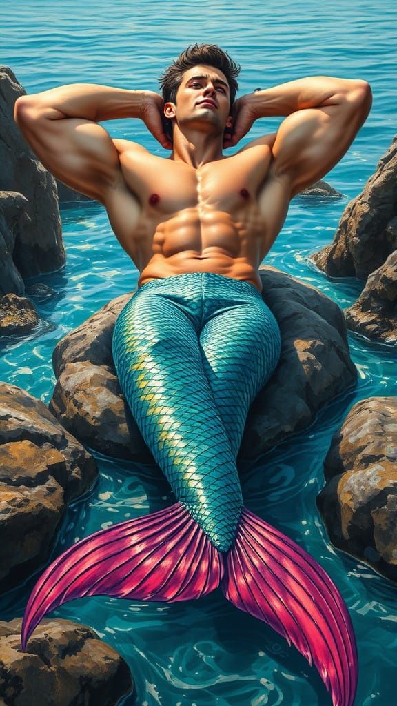 Merman Reclining: Hyperrealistic Acrylic Seascape