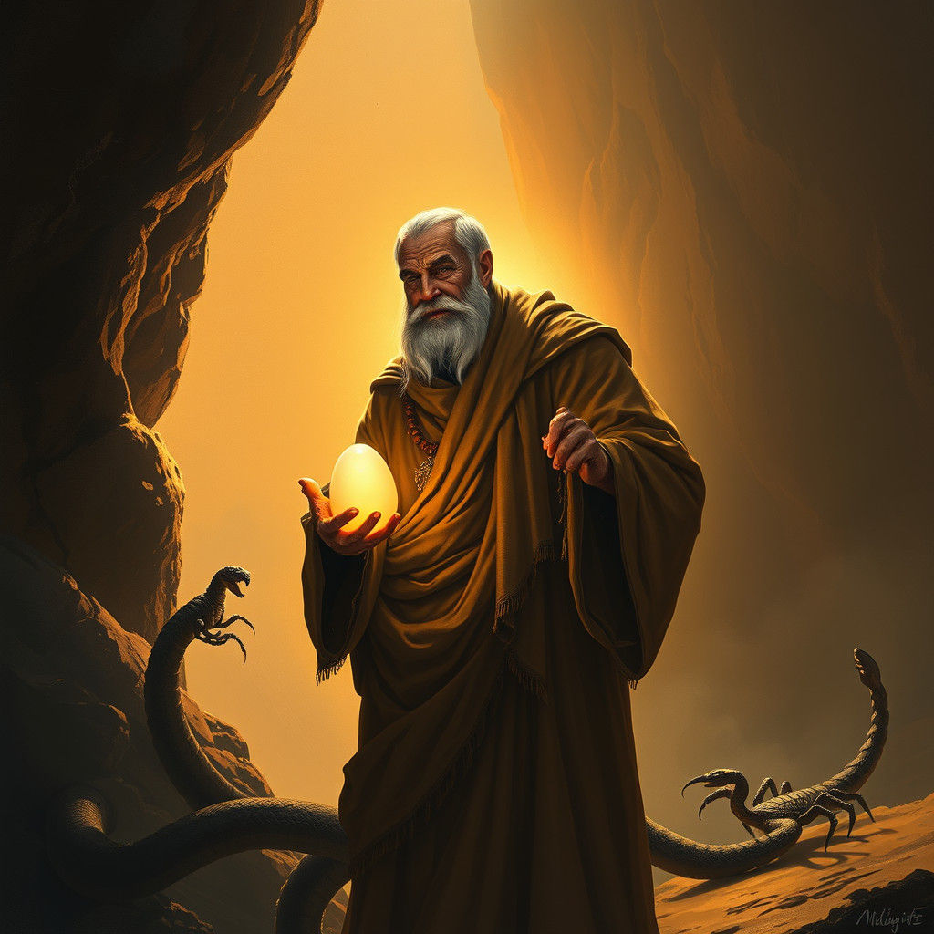 Loving Father with Glowing Egg, Sci-Fi Matte Painting