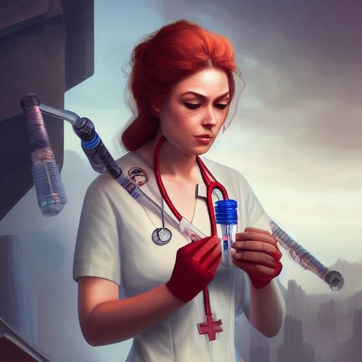 Nurse with Syringe: Detailed Matte Painting