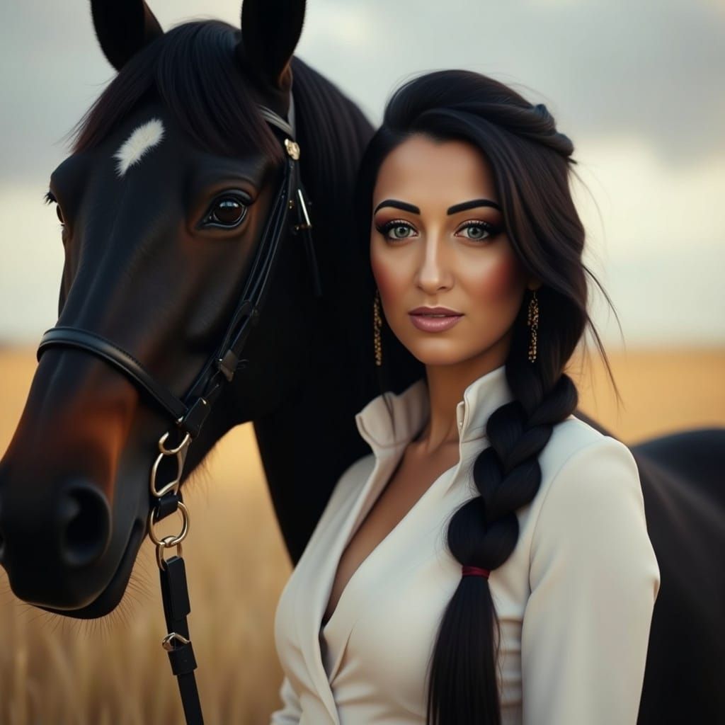 Girl with Horse in Dreamy Matte Painting Style
