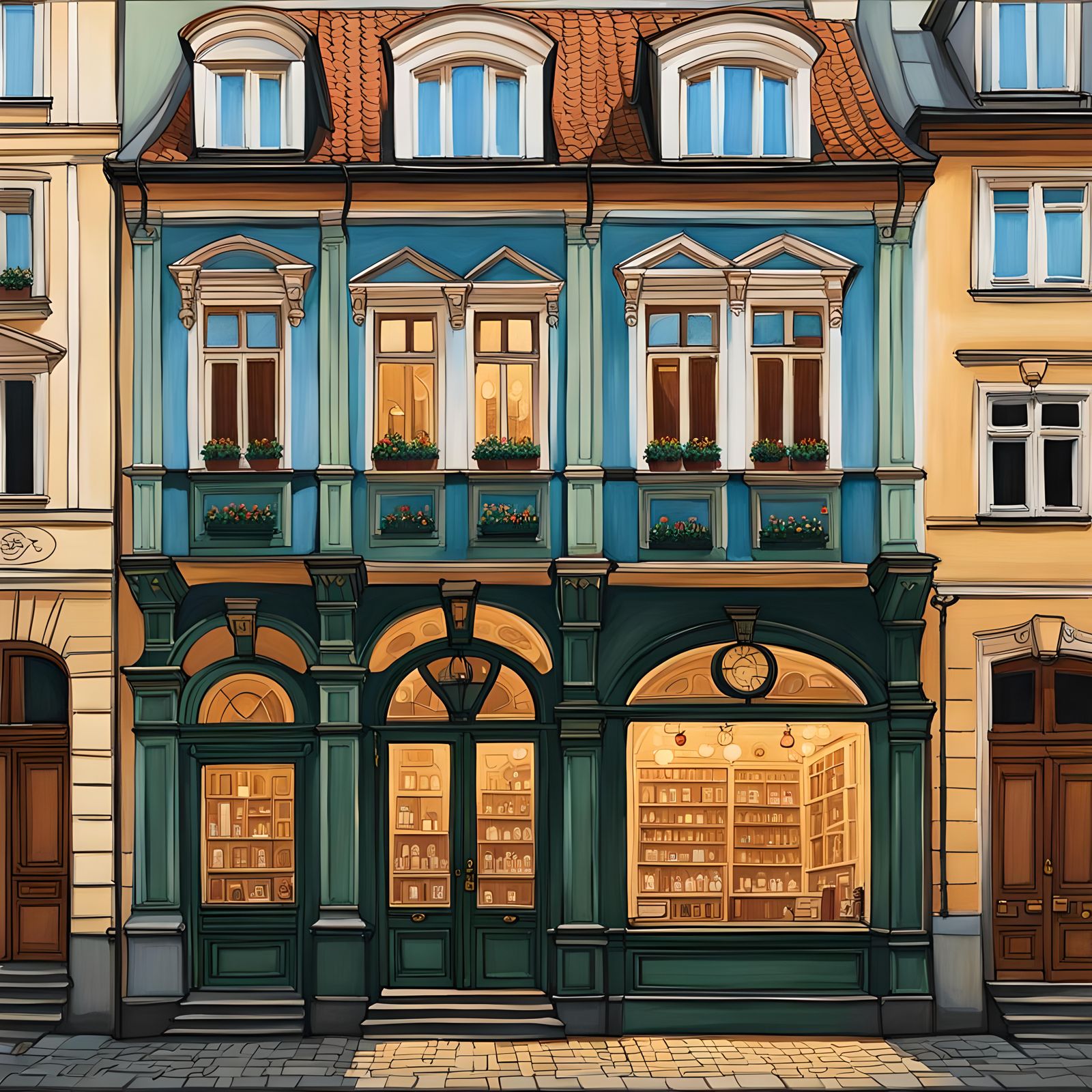 Renaissance Shopfront in Warsaw: Gouache Architectural Sketc...