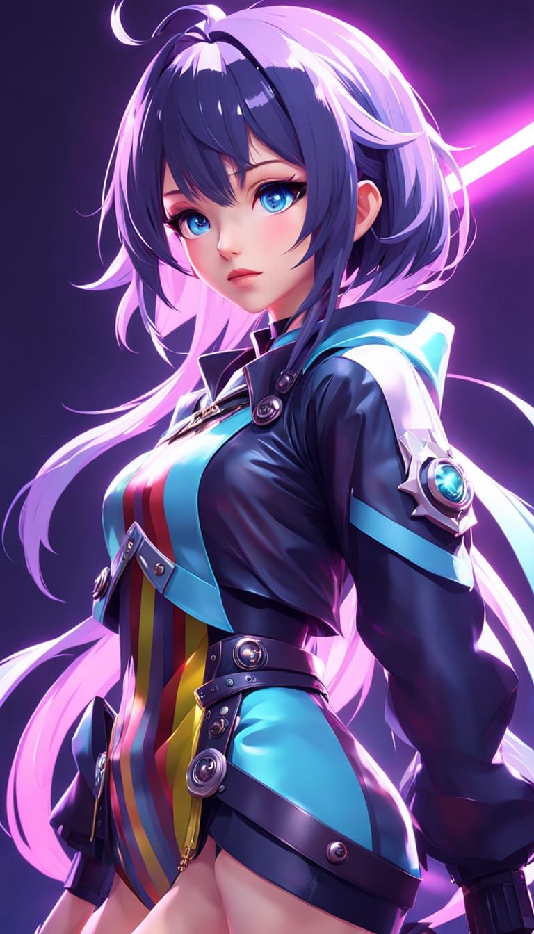 Breathtaking Anime-Inspired Woman in Striped Outfit